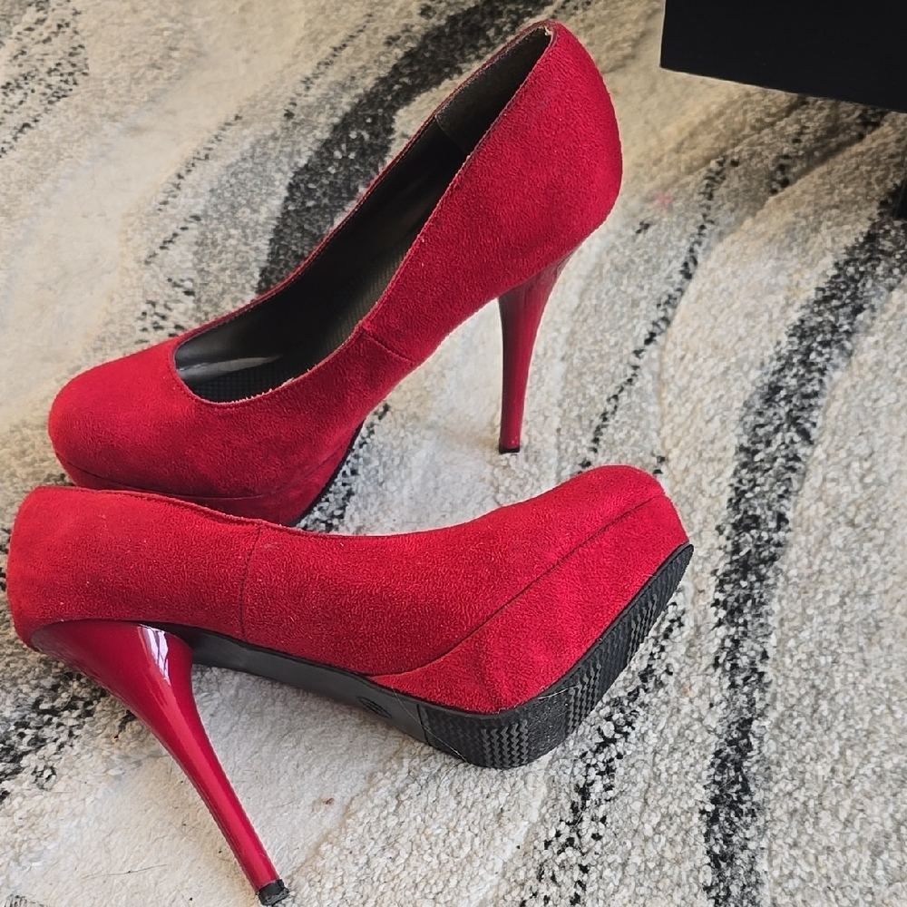 Vibrant Red Suede High Heels with Platform